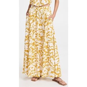 Madewell Yellow Linen Blend Shirred Maxi Skirt Tropical Floral Pockets Sz Small